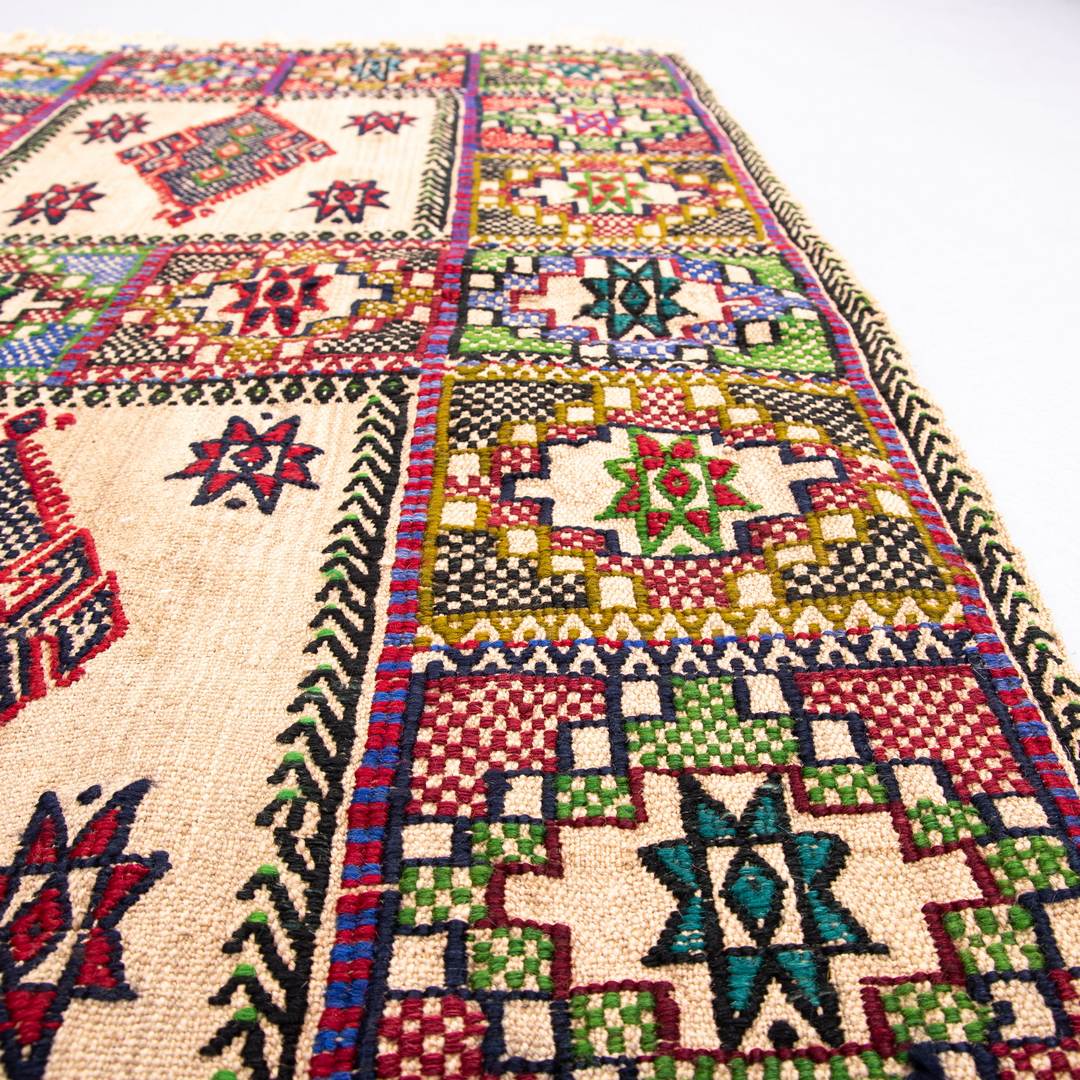 Oriental Kilim Cicim Handmade Wool On Wool 130 X 140 Cm - 4' 4'' X 4' 8'' Multicolor C016 ER01