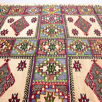 Oriental Kilim Cicim Handmade Wool On Wool 130 X 140 Cm - 4' 4'' X 4' 8'' Multicolor C016 ER01