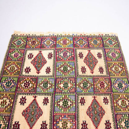 Oriental Kilim Cicim Handmade Wool On Wool 130 X 140 Cm - 4' 4'' X 4' 8'' Multicolor C016 ER01