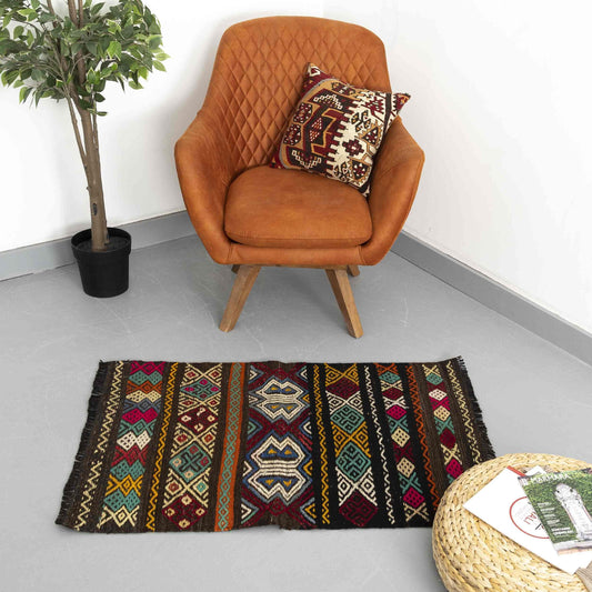 Oriental Kilim Cicim Handmade Wool On Wool 60 X 100 Cm - 2' X 3' 4'' Multicolor C016 ER01