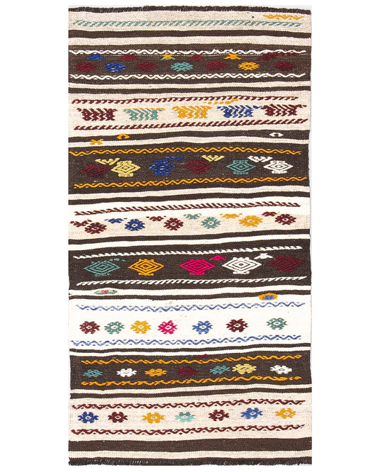 Oriental Kilim Cicim Handmade Wool On Wool 65 X 120 Cm - 2' 2'' X 4' White C022 ER01