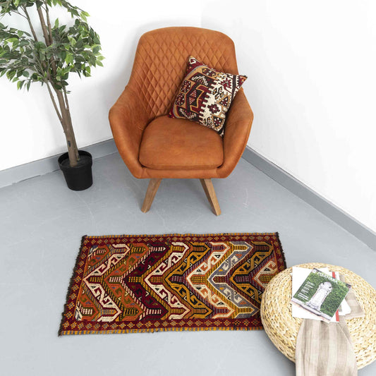 Oriental Kilim Cicim Handmade Wool On Wool 67 X 111 Cm - 2' 3'' X 3' 8'' Orange C011 ER01