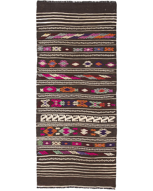 Oriental Kilim Cicim Handmade Wool On Wool 68 X 157 Cm - 2' 3'' X 5' 2'' Black C002 ER01