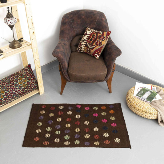 Oriental Kilim Cicim Handmade Wool On Wool 69 X 110 Cm - 2' 4'' X 3' 8''  Brown C005 ER01