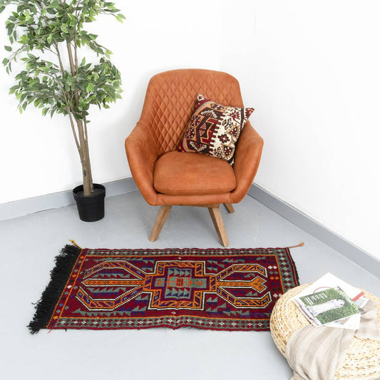 Oriental Kilim Cicim Handmade Wool On Wool 71 X 125 Cm - 2' 4'' X 4' 2'' Red C014 ER01