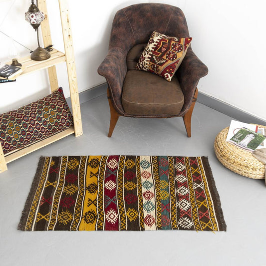 Oriental Kilim Cicim Handmade Wool On Wool 75 X 126 Cm - 2' 6'' X 4' 2'' Multicolor C016 ER01