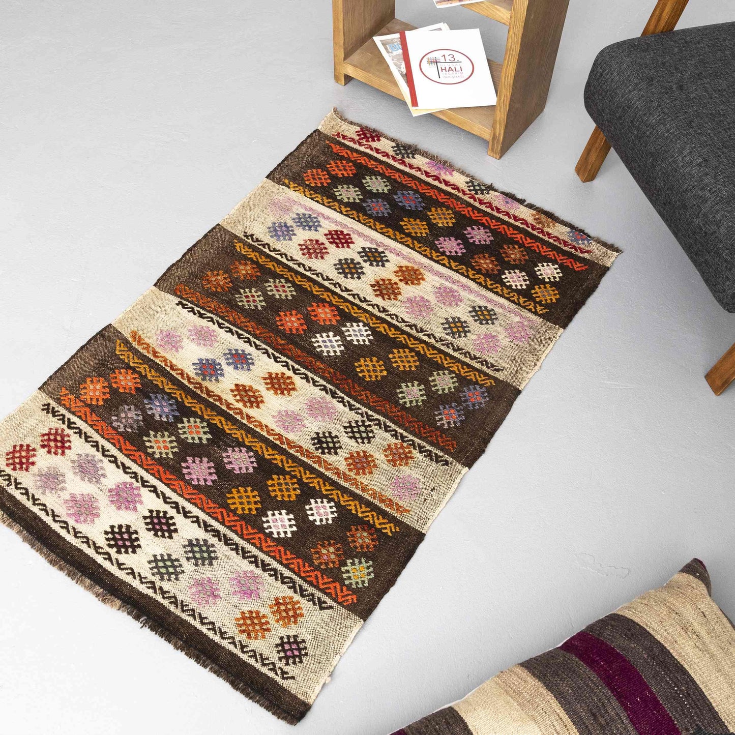 Oriental Kilim Cicim Handmade Wool On Wool 80 X 125 Cm - 2' 8'' X 4' 2'' Brown C005 ER01