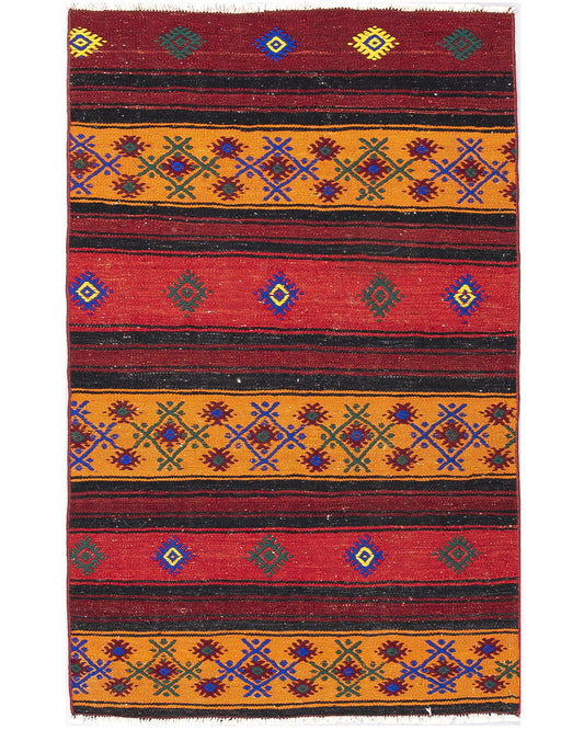 Oriental Kilim Cicim Handmade Wool On Wool 87 X 140 Cm - 2' 11'' X 4' 8'' Burgundy C021 ER01