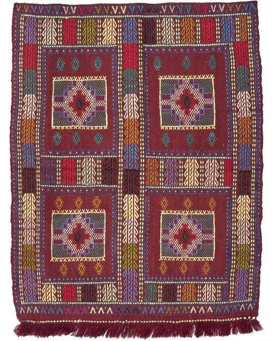 Oriental Kilim Cicim Handmade Wool On Wool 90 X 110 Cm - 3' X 3' 8'' Burgundy C021 ER01
