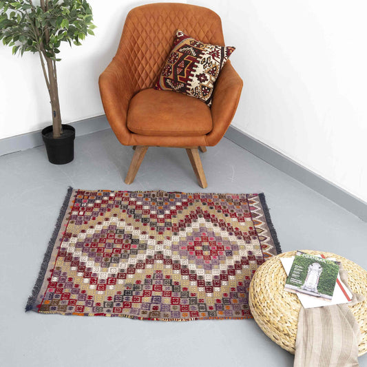 Oriental Kilim Cicim Handmade Wool On Wool 97 X 111 Cm - 3' 3'' X 3' 8'' Multicolor C016 ER01