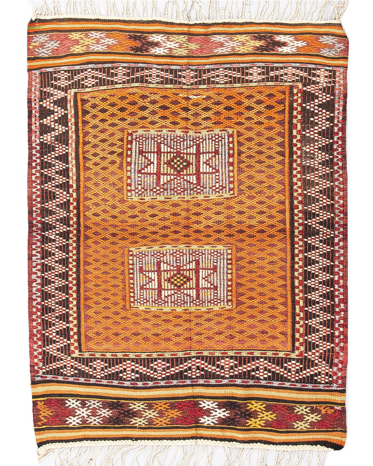 Oriental Kilim Cicim Handmade Wool On Wool 97 X 131 Cm - 3' 3'' X 4' 4'' Orange C011 ER01