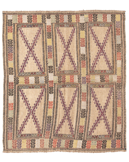 Oriental Kilim Cicim Handmade Wool On Wool 138 X 154 Cm - 4' 7'' X 5' 1'' Sand C007 ER01