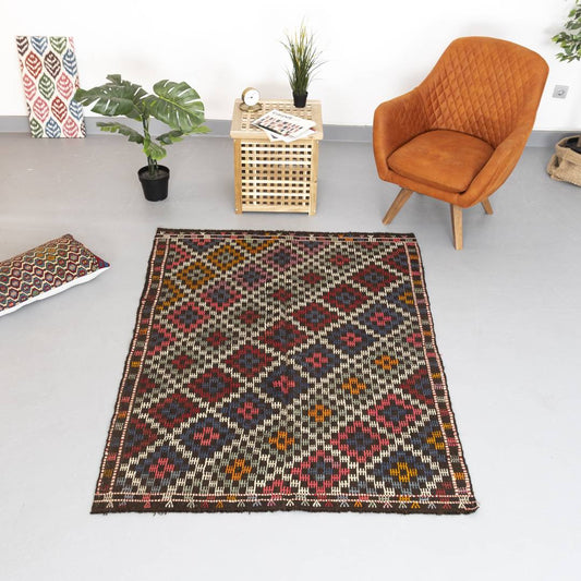 Oriental Kilim Cicim Handmade Wool On Wool 142 X 190 Cm - 4' 8'' X 6' 3'' Multicolor C016 ER01