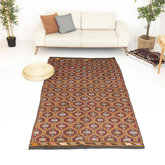 Oriental Kilim Cicim Handmade Wool On Wool 145 X 293 Cm - 4' 10'' X 9' 8'' Burgundy C021 ER12