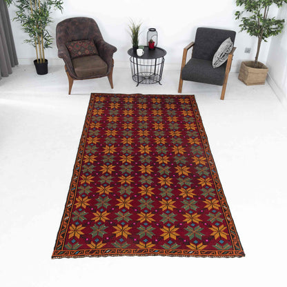 Oriental Kilim Cicim Handmade Wool On Wool 150 x 280 Cm - 5' x 9' 3'' Red C014 ER12