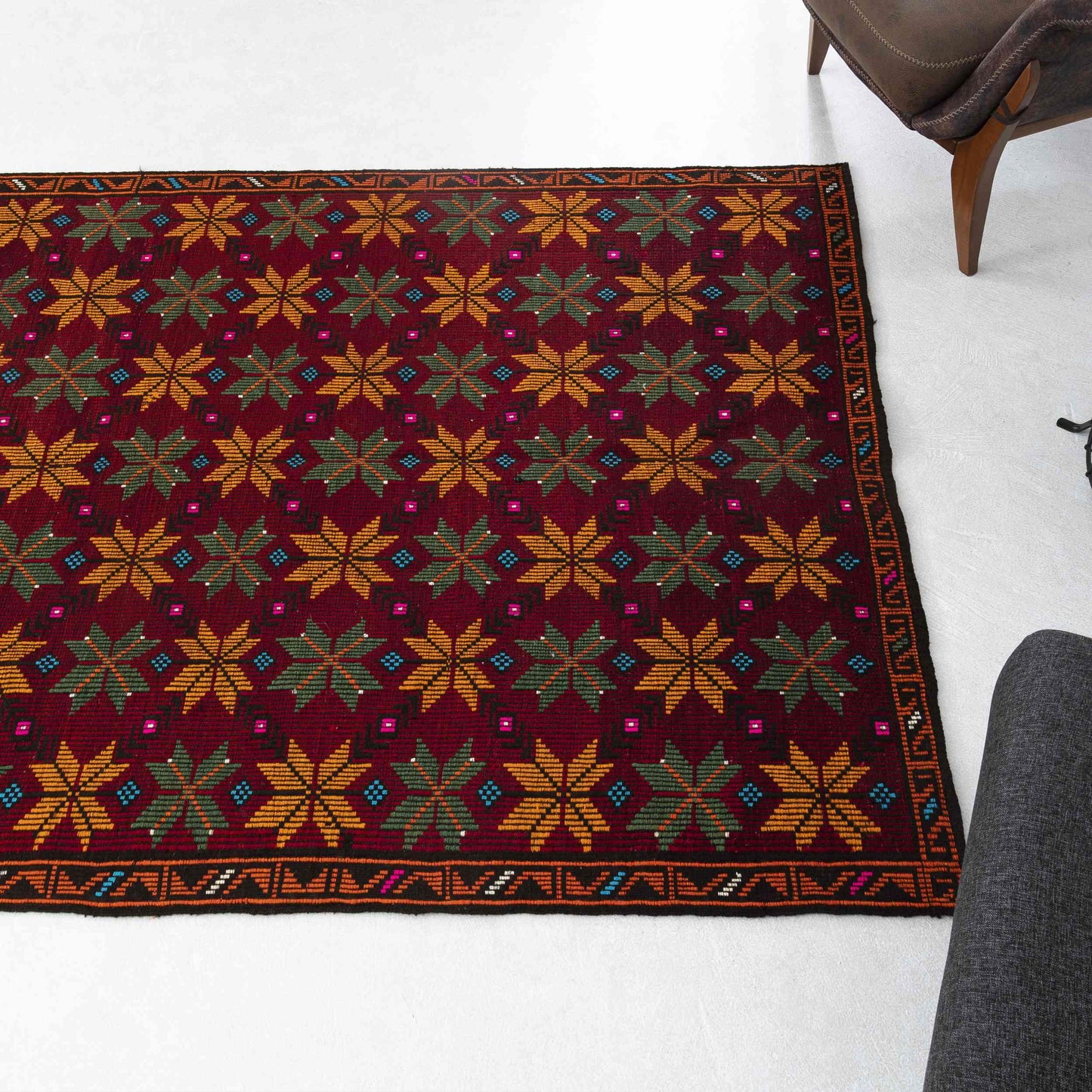 Oriental Kilim Cicim Handmade Wool On Wool 150 x 280 Cm - 5' x 9' 3'' Red C014 ER12