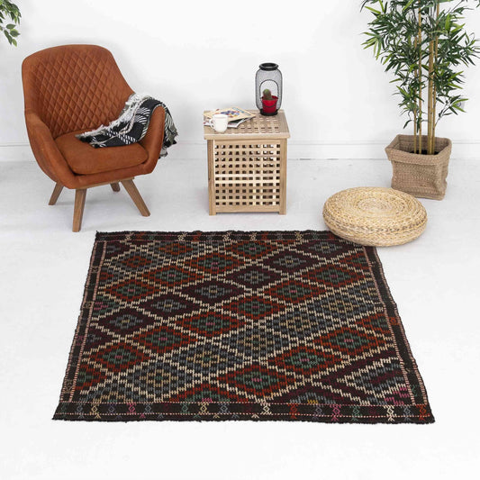 Oriental Kilim Cicim Handmade Wool On Wool 158 X 177 Cm - 5' 3'' X 5' 10'' Multicolor C016 ER01