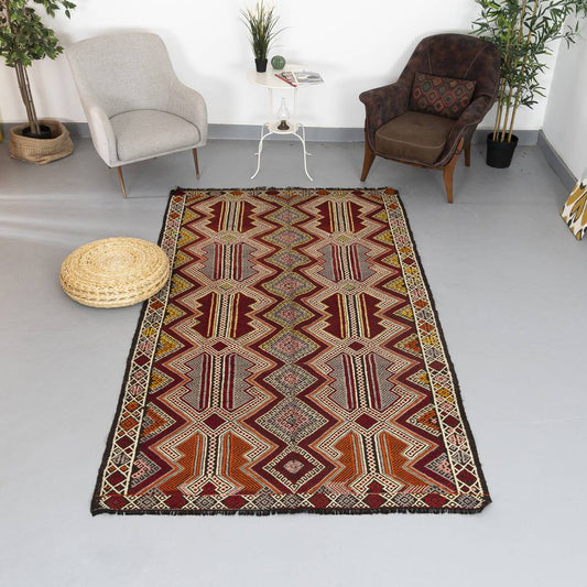 Oriental Kilim Cicim Handmade Wool On Wool 159 X 280 Cm - 5' 3'' X 9' 3'' Red C014 ER12