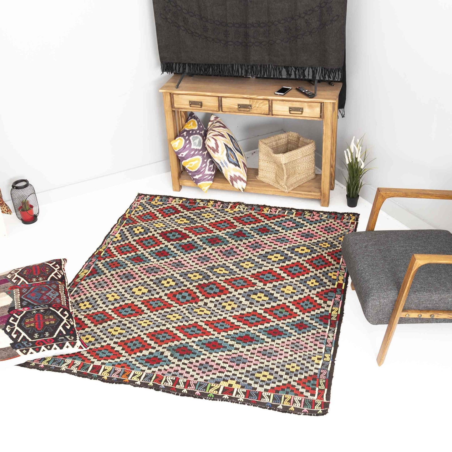 Oriental Kilim Cicim Handmade Wool On Wool 162 x 183 Cm - 5' 4'' x 6' 1'' ER12