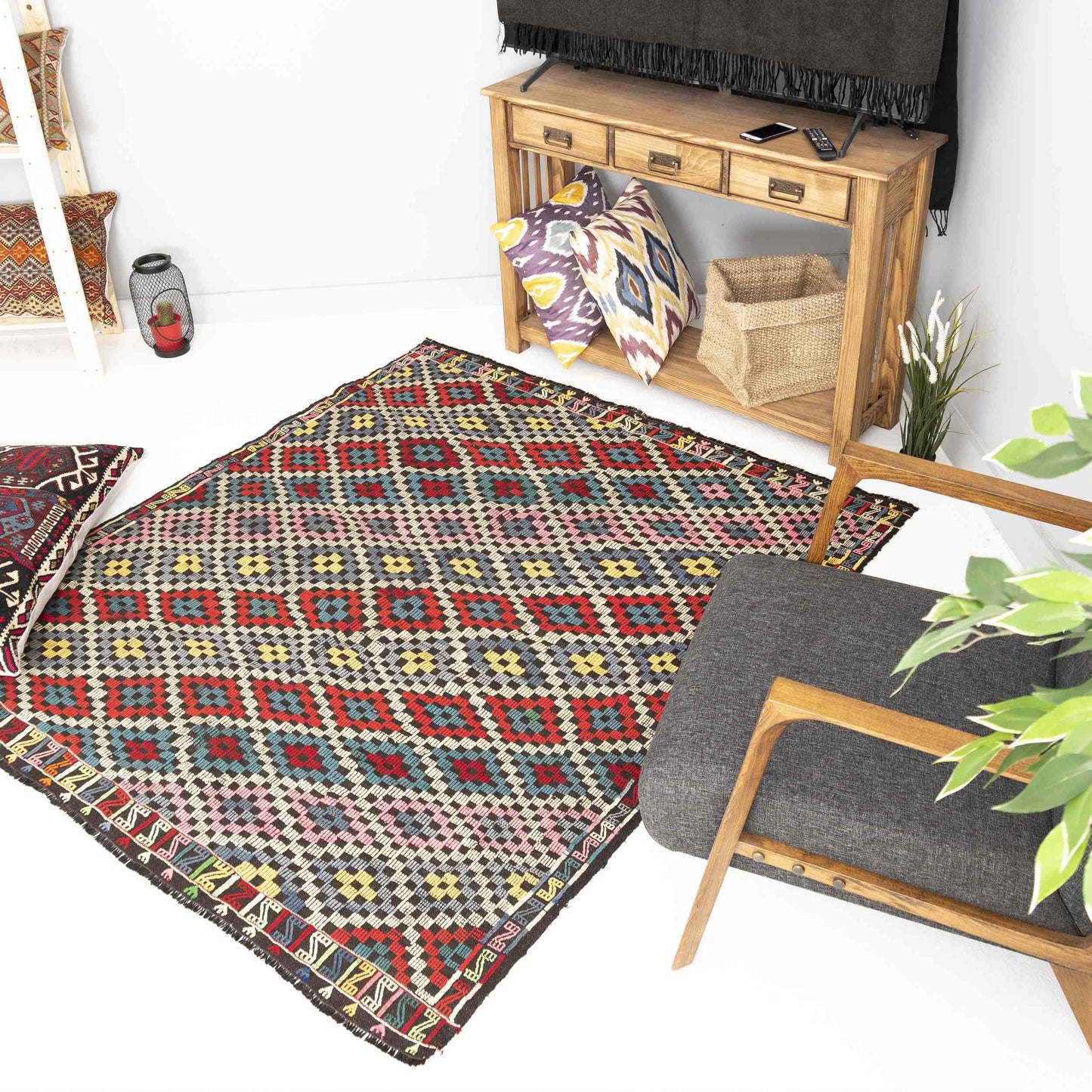 Oriental Kilim Cicim Handmade Wool On Wool 162 x 183 Cm - 5' 4'' x 6' 1'' Multicolor C016 ER12