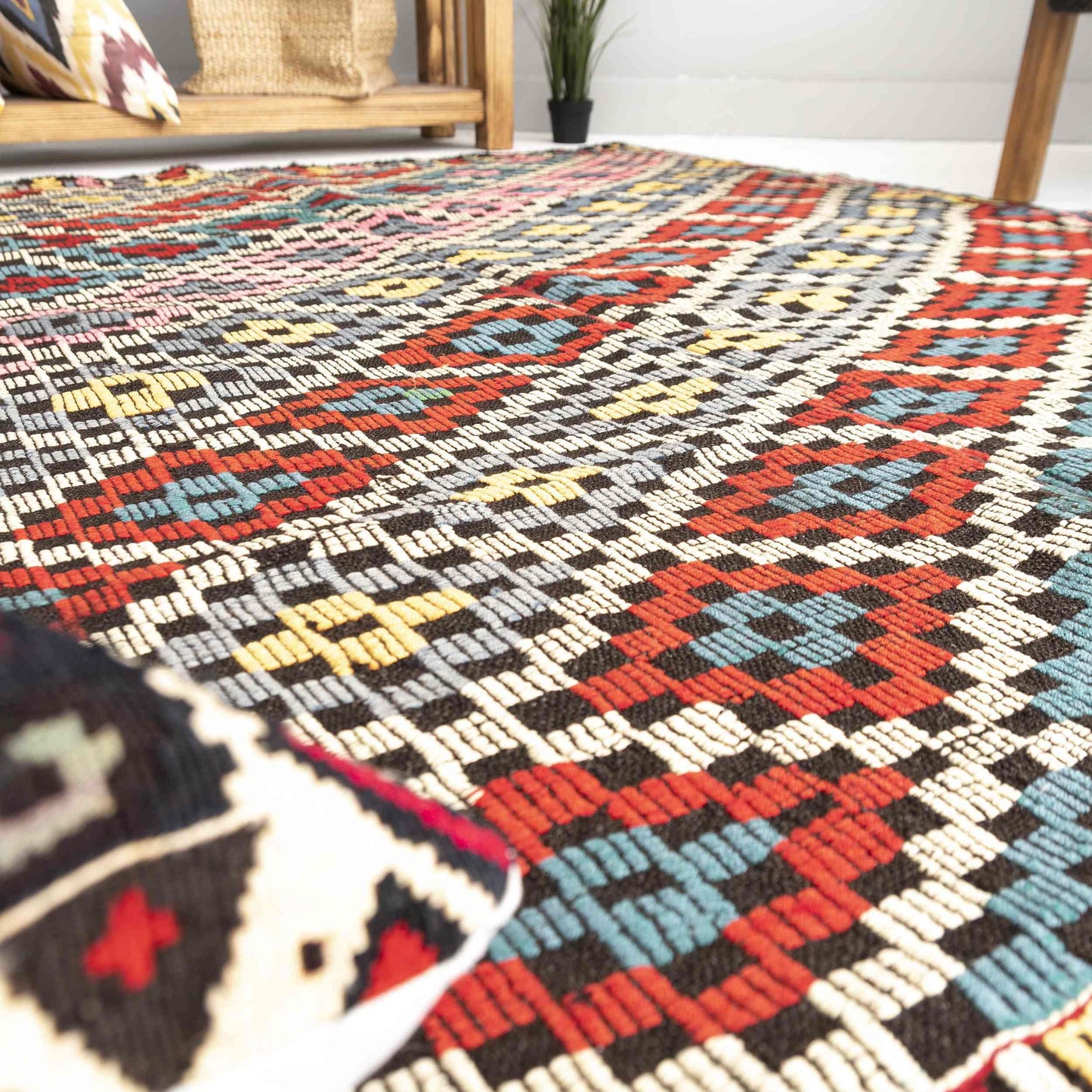 Oriental Kilim Cicim Handmade Wool On Wool 162 x 183 Cm - 5' 4'' x 6' 1'' Multicolor C016 ER12