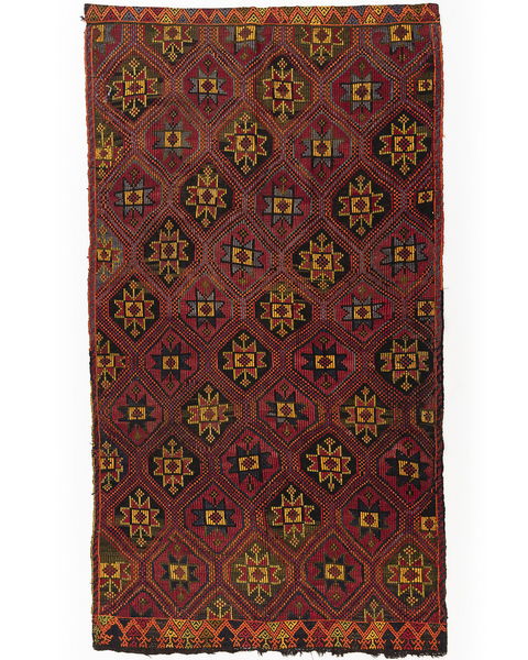 Oriental Kilim Cicim Handmade Wool On Wool 173 X 318 Cm - 5' 9'' X 10' 6'' Burgundy C021 ER12