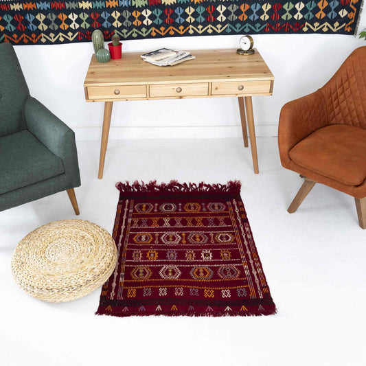 Oriental Kilim Cicim Handmade Wool On Wool 85 x 104 Cm - 2' 10'' x 3' 5'' ER01