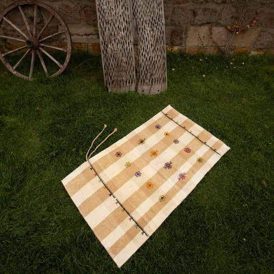 Oriental Kilim Cuval Handmade Wool On Wool 79 x 140 Cm - 2' 8'' x 4' 8'' Sand C007 ER01