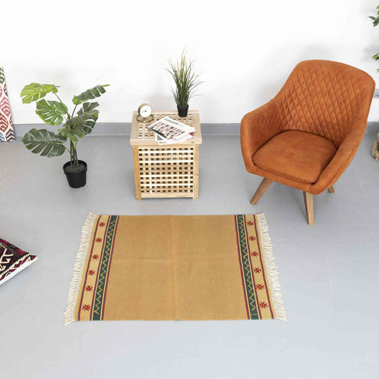 Oriental Kilim Denizli Handmade Wool On Wool 95 x 115 Cm - 3' 2'' x 3' 10'' Sand C007 ER01