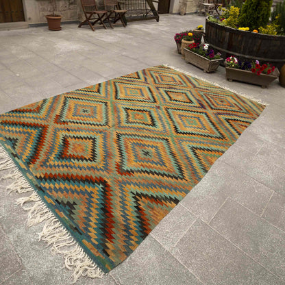 Oriental Kilim Fethiye Handmade Wool On Wool 176 x 265 Cm - 5' 10'' x 8' 9'' ER12