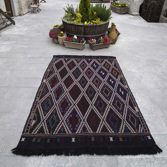 Oriental Kilim Konya Handmade Wool On Wool 178 x 240 Cm - 5' 11'' x 7' 11'' Black C002 ER12