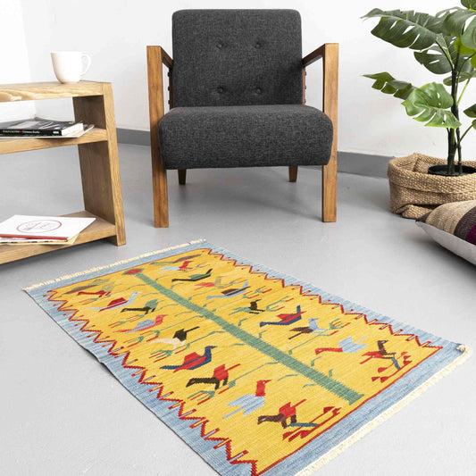 Oriental Kilim Konya Handmade Wool On Wool 62 x 97 Cm - 2' 1'' x 3' 3'' Yellow C006 ER01