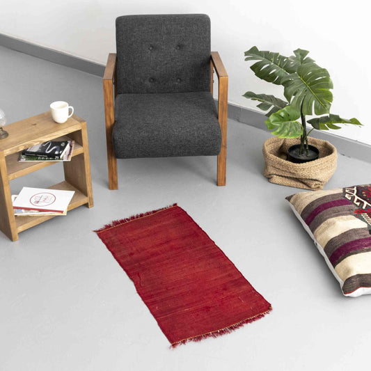 Oriental Kilim Perde Handmade Wool On Wool 60 x 90 Cm - 2' x 3' Red C014 ER01