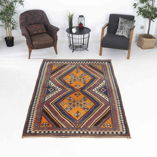 Oriental Kilim Shıraz Handmade Wool On Wool 157 x 235 Cm - 5' 2'' x 7' 9'' Orange C011 ER12