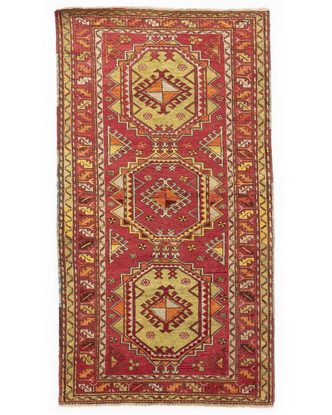 Alfombra oriental de Anatolia anudada a mano de lana sobre lana 123 X 226 cm - 4' 1'' X 7' 5'' Rojo C014 ER01
