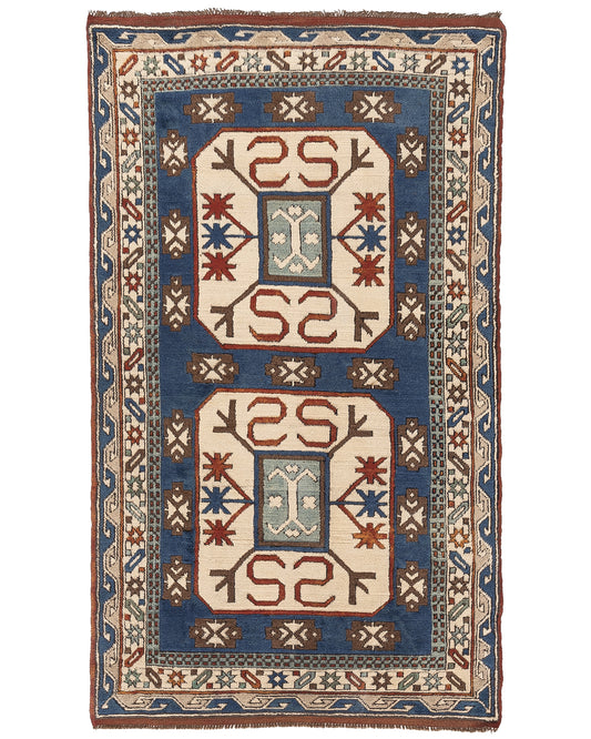 Oriental Rug Anatolian Hand Knotted Wool On Wool 128 X 220 Cm - 4' 3'' X 7' 3'' Navy Blue C012 ER12