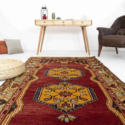 Alfombra oriental de Anatolia anudada a mano de lana sobre lana 130 X 278 cm - 4' 4'' X 9' 2'' Rojo C014 ER12