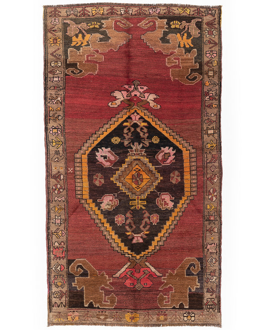 Alfombra oriental de Anatolia anudada a mano de lana sobre lana 154 X 314 cm - 5' 1'' X 10' 4'' Rojo C014 ER12