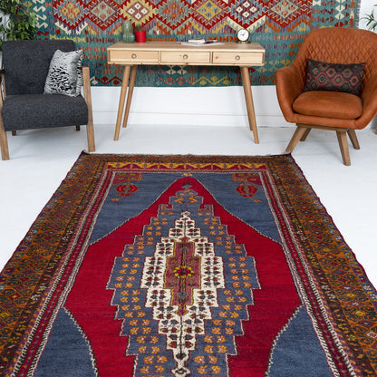 Alfombra oriental de Anatolia anudada a mano de lana sobre lana 159 X 313 cm - 5' 3'' X 10' 4'' Borgoña C021 ER12