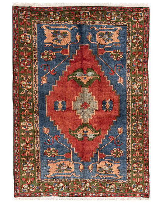 Oriental Rug Anatolian Hand Knotted Wool On Wool 184 X 247 Cm - 6' 1'' X 8' 2'' Blue C010 ER12