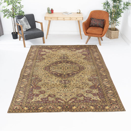 Oriental Rug Anatolian Handmade Wool On Cotton 202 X 296 Cm - 6' 8'' X 9' 9'' Sand C007 ER23