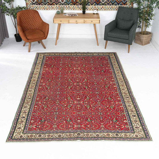 Oriental Rug Anatolian Handmade Wool On Cotton 204 X 286 Cm - 6' 9'' X 9' 5'' Red C014 ER23