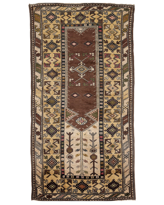 Oriental Rug Anatolian Handmade Wool On Wool 117 X 218 Cm - 3' 11'' X 7' 2'' Brown C005 ER01