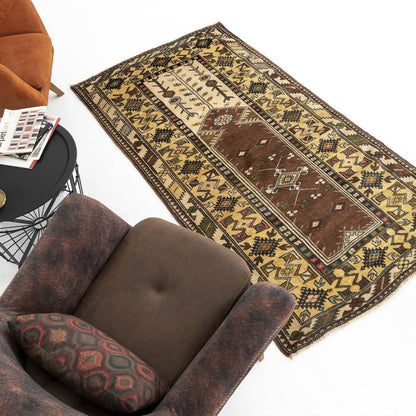 Oriental Rug Anatolian Handmade Wool On Wool 117 X 218 Cm - 3' 11'' X 7' 2'' Brown C005 ER01