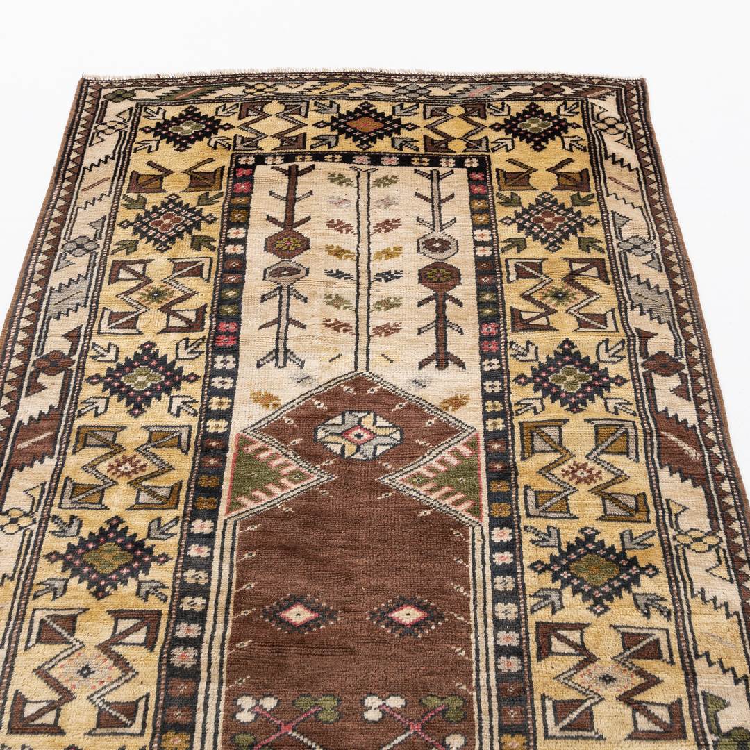 Oriental Rug Anatolian Handmade Wool On Wool 117 X 218 Cm - 3' 11'' X 7' 2'' Brown C005 ER01