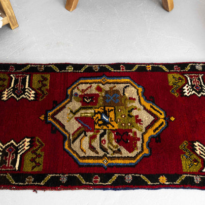Oriental Rug Anatolian Handwoven Wool On Wool 46 x 98 Cm - 1' 7'' X 3' 3'' Red C014 ER01