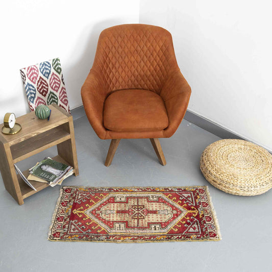 Oriental Rug Anatolian Handwoven Wool On Wool 60 x 90 Cm - 2' x 3' Red C014 ER01