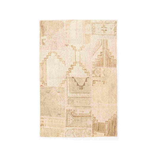 Oriental Rug Patchwork Hand Knotted Wool On Cotton 116 x 176 Cm - 3' 10'' x 5' 10'' Sand C007 ER01