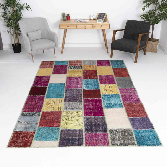 Oriental Rug Patchwork Hand Knotted Wool On Wool 189 x 289 Cm - 6' 3'' x 9' 6'' Multicolor C016 ER12
