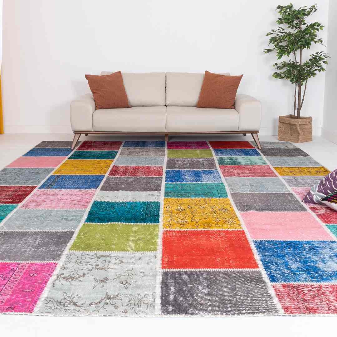 Oriental Rug Patchwork Hand Knotted Wool On Wool 296 x 395 Cm - 9' 9'' x 13' Multicolor C016 ER34